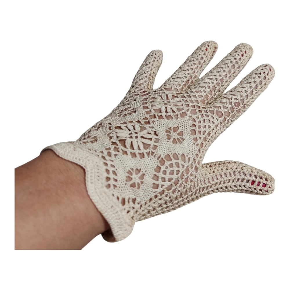 Gorgeous Handmade in France Lacy Crocheted Gloves